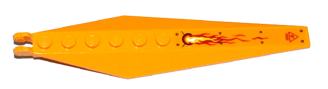 Lego Hinge Plate 3 x 12 with Angled Side Extensions and Tapered Ends with Flames, Rivets, and Red Triangle Fire Danger Sign Pattern (Sticker) - Set 70144