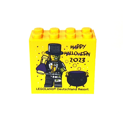 Lego Brick 2 x 4 x 3 with 'LEGOLAND Deutschland Resort HAPPY HALLOWEEN 2023' Print