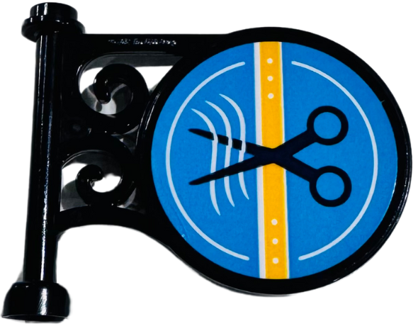 Lego Road Sign Round on Pole with Flat Top Attachment with Scissors, Bright Light Orange Stripe and White Wavy Lines on Dark Azure Background Pattern on Both Sides (Stickers) - Set 41743
