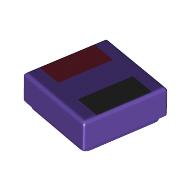Lego Tile 1 x 1 with Dark Red, Black Rectangle print / Dark Purple
