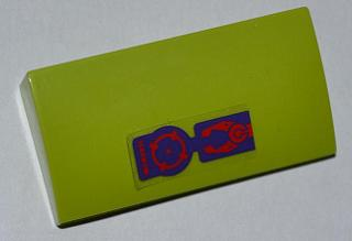 Lego Slope, Curved 2 x 4 x 2/3 with Bottom Tubes with Red Target and Mechanical Claw Pattern (Sticker) - Set 9455 / Lime