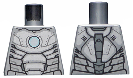 Lego Torso Armor, White Circle Arc Reactor and Silver Trim Pattern / Flat Silver