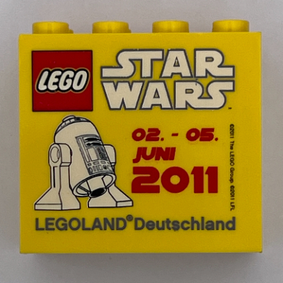 Lego Brick 2 x 4 x 3 with 'LEGOLAND Deutschland STAR WARS 02. - 05. JUNI 2011', R2-D2 Print