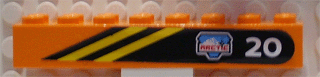 Lego Brick 2 x 8 with Diagonal Yellow Stripes, White '20' and Arctic Logo on Black Background Pattern Model Left Side (Sticker) - Set 6520