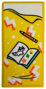 Lego Tile 2 x 4 with Blanket with Coral and White Zigzags, Book with Raccoon, Pencil and White Bedsheet Pattern (Sticker) - Set 42652 / Yellow