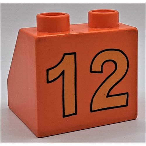 Lego Duplo Brick 2 x 2 Slope 45° with Yellow '12' on Back Print