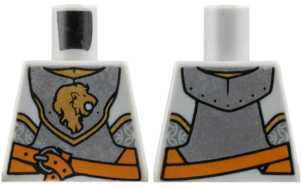 Lego Torso Castle Kingdoms Armor Breastplate with Gold Lion Head, Belt Front and Back Pattern / Light Bluish Gray