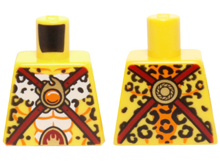 Lego Torso Black Leopard Spots, Dark Red Straps and Orange Round Jewel (Fire Chi) Pattern / Yellow