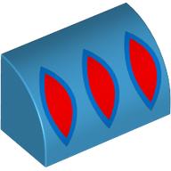 Lego Brick Curved 1 x 2 x 1 No Studs with 3 Red Shapes, Blue Borders Print / Dark Azure