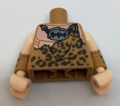 Lego Torso Batman Muscles Outline with Animal Print Top and Stone Batman Logo Pendant Pattern / Fur Cuffs with Light Nougat Upper Arms / Light Nougat Hands