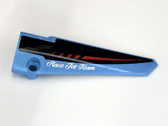 Lego Technic, Panel Fairing # 6 Long Smooth, Side B with Black and Dark Red Stripes and White 'RACE JET TEAM' Pattern (Sticker) - Set 42066