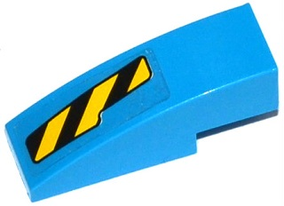 Lego Slope, Curved 3 x 1 with Black and Yellow Danger Stripes Cutout Pattern Right (Sticker) - Set 76020 / Dark Azure