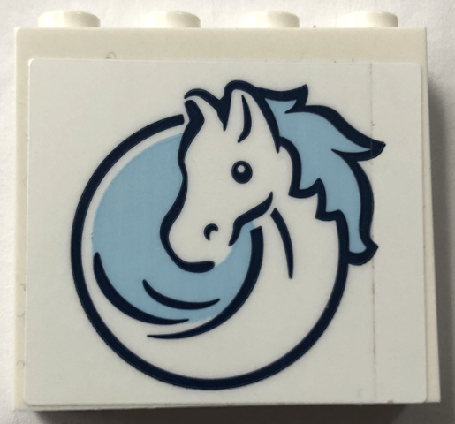 Lego Brick 1 x 4 x 3 with Horse Head Outline with Bright Light Blue Mane in Dark Blue Circle Pattern (Sticker) - Set 60327