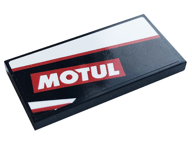 Lego Tile 2 x 4 with White and Red Stripes and White 'MOTUL' Pattern Model Right Side (Sticker) - Set 76896 / Black