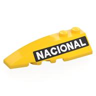 Lego Brick Wedged, Curved 6 x 2 Left with White 'NACIONAL' on Black Background Print