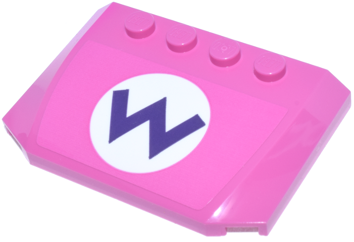 Lego Wedge 4 x 6 x 2/3 Triple Curved with White Circle and Dark Purple Letter W Wario Logo Pattern (Sticker) - Set 72038 / Dark Pink