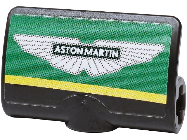 Lego Technic, Panel Curved 2 x 3 x 1 with Aston Martin Logo, Green Panel and Yellow Stripe Pattern Model Right Side (Sticker) - Set 42240