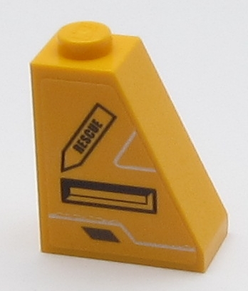 Lego Slope 65 2 x 1 x 2 with 'RESCUE' on Arrow and Black Vent Pattern (Sticker) - Set 60161