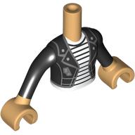 Lego Minidoll Torso Girl with Black Jacket, White/Black Stripes Shirt Print, Warm Tan Arms and Hands / Warm Tan