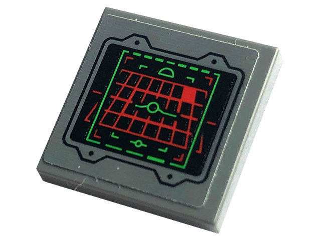 Lego Tile 2 x 2 with Display Screen with Red Grid and Green Head-Up Display (HUD) on Black Background Pattern (Sticker) - Set 76240