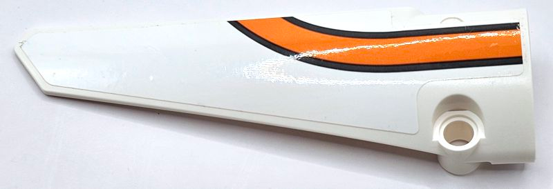 Lego Technic, Panel Fairing # 5 Long Smooth, Side A with Dark Bluish Gray and Orange Stripes Pattern (Sticker) - Set 42052