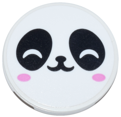 Lego Tile, Round 3 x 3 with Panda Face, Black Eye Patches and Nose, Bright Pink Cheeks Pattern (Sticker) - Set 42648 / White