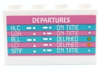 Lego Panel 1 x 4 x 2 with Side Supports - Hollow Studs with Dark Pink and Medium Azure Departures Schedule Pattern (Sticker) - Set 41429