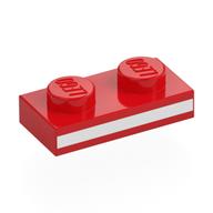 Lego Plate 1 x 2 with White Stripe print / Red