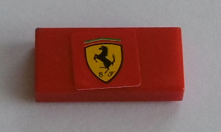 Lego Tile 1 x 2 with Yellow Ferrari Logo Pattern (Sticker) - Set 8144 / Red