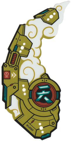 Lego Wing, Left, Mechanical, Gold with Red and Dark Turquoise Trim, White Clouds Print