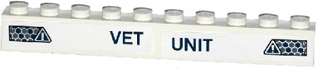Lego Brick 1 x 10 with 'VET UNIT' and Danger Signs with Exclamation Mark Pattern (Stickers) - Set 75917