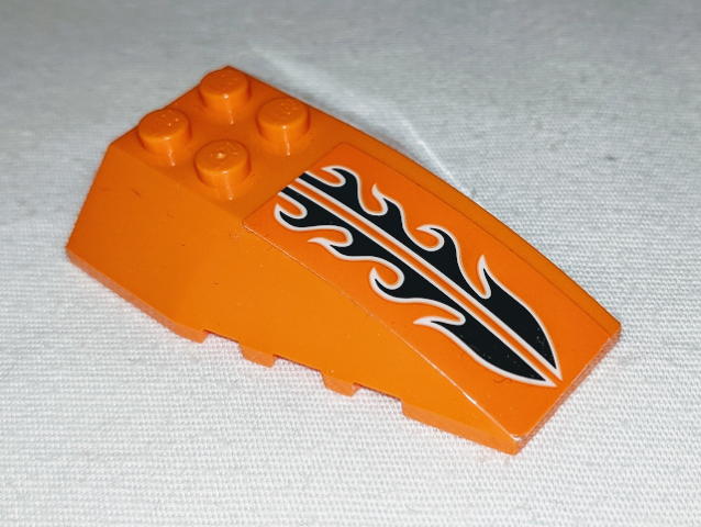 Lego Wedge 6 x 4 Triple Curved with Black and White Flames Pattern (Sticker) - Set 60178 / Orange