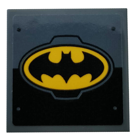 Lego Tile 2 x 2 with Metal Plates, Rivets and Yellow Batman Logo Pattern (Sticker) - Set 76160 / Dark Bluish Gray