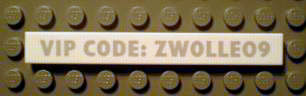 Lego Tile 1 x 8 with 'VIP CODE: ZWOLLE09' Pattern