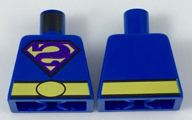 Lego Torso Shirt with Dark Purple Bizarro Backward 'S' Logo and Wide Yellow Belt Pattern / Blue