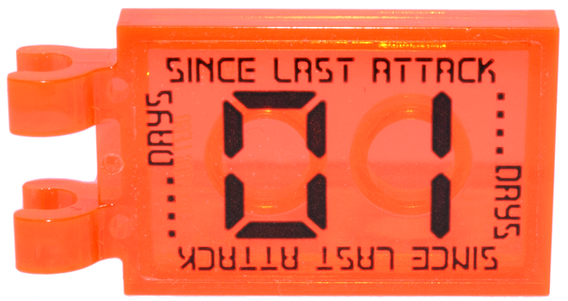 Lego Tile, Modified 2 x 3 with 2 Open O Clips with Black '01 DAYS SINCE LAST ATTACK' Pattern (Sticker) - Set 70657