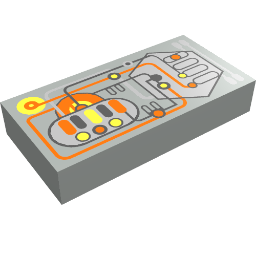 Lego Tile 1 x 2 with UFO Controls Print / Light Gray