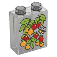 Lego Duplo Brick 1 x 2 x 2 with Tomato Plant, Bee Print / Trans-Clear