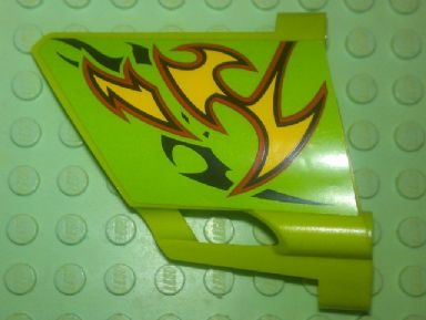 Lego Technic, Panel Fairing #23 Large Short, Small Hole, Side B with Yellow Flames Pattern (Sticker) - Set 8649 / Lime
