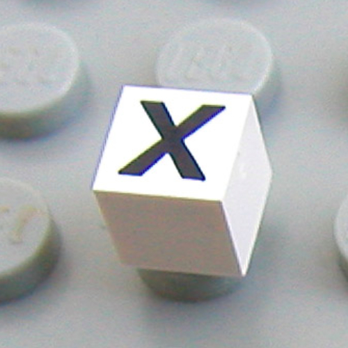Lego Modulex Tile 1 x 1 with X Print - Black Lining on Top and Sides / Modulex White