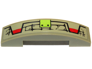 Lego Slope, Curved 4 x 1 x 2/3 Double with Scales, Lime Button and Red Markings Pattern Model Left Side (Sticker) - Set 70006