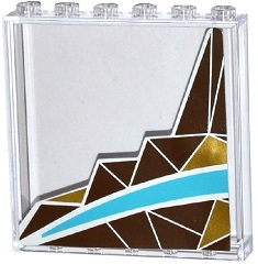 Lego Panel 1 x 6 x 5 with Silver and Gold Triangle Mosaic and White and Medium Azure Curved Stripes Pattern Left Side (Sticker) - Set 41106