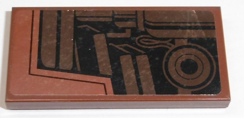 Lego Tile 2 x 4 with SW MTT Dark Brown Mechanical Parts Pattern Model Right Side (Sticker) - Set 75058 / Reddish Brown