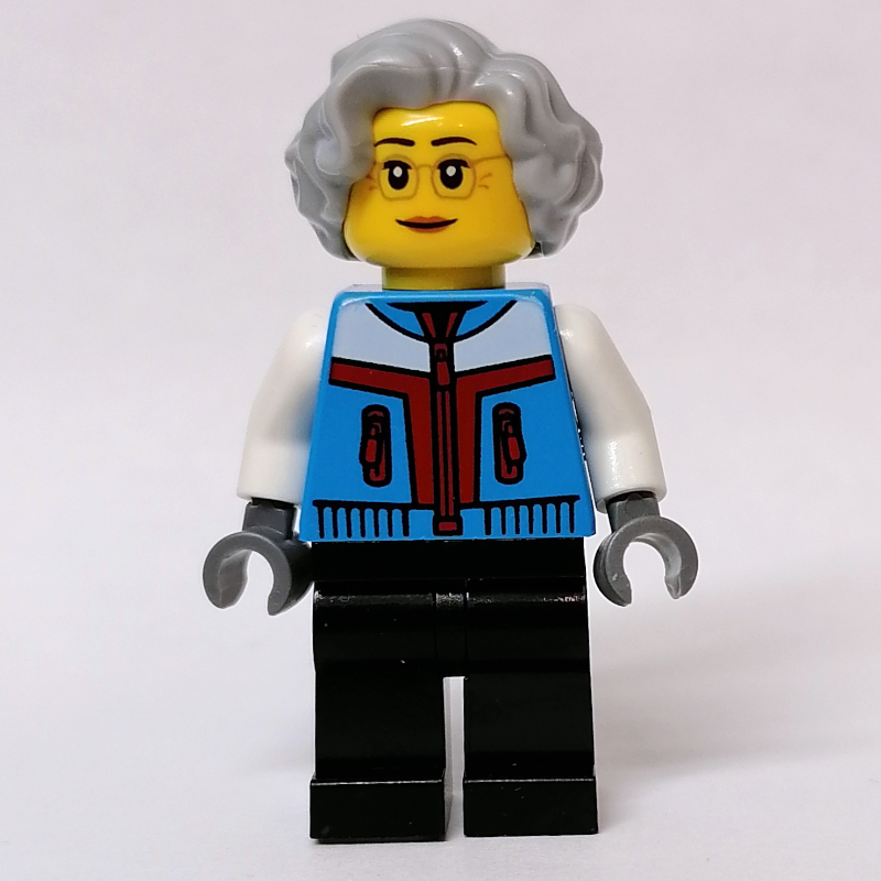 Lego Dark Azure Torso, Black Legs, Light Bluish Grey Hair