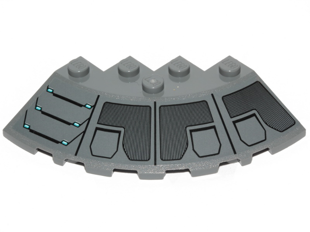 Lego Brick, Round Corner 6 x 6 with Slope 33 Edge, Facet Cutout with SW Plates, Stairs and Vents Pattern Model Right Side (Sticker) - Set 75216 / Dark Bluish Gray