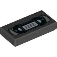 Lego Tile 1 x 2 with Video Tape Print / Black