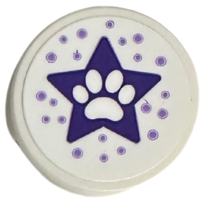 Lego Tile, Round 2 x 2 with Bottom Stud Holder with Dark Purple Star with Paw Print and Medium Lavender Dots Pattern (Sticker) - Set 41718