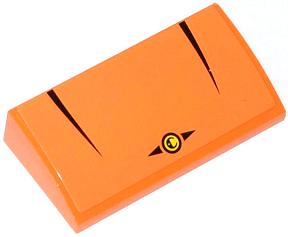 Lego Slope, Curved 2 x 4 x 2/3 with Bottom Tubes with 2 Black Triangular Stripes, Emblem and 2 Arrows Pattern (Sticker) - Set 60054