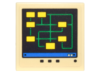 Lego Tile 2 x 2 with Digital Screen with Yellow Rectangles and Bright Green Lines Pattern (Sticker) - Set 70900