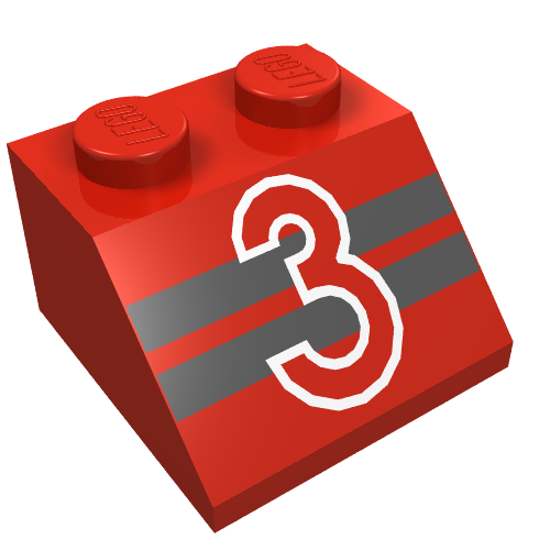 Lego Brick Sloped 45° 2 x 2 with "3" over Black Stripes Print
